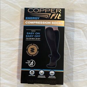 Copper Fit Black Athletic Energy Compression Socks Unisex Great for Travel!